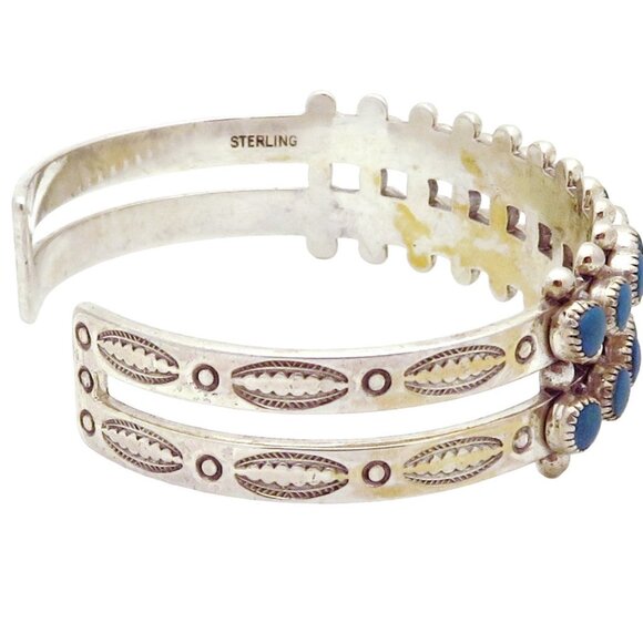 Vintage Sterling Silver Southwest Navajo/Zuni Snake Eye Turquoise Cuff Bracelet - Picture 4 of 11